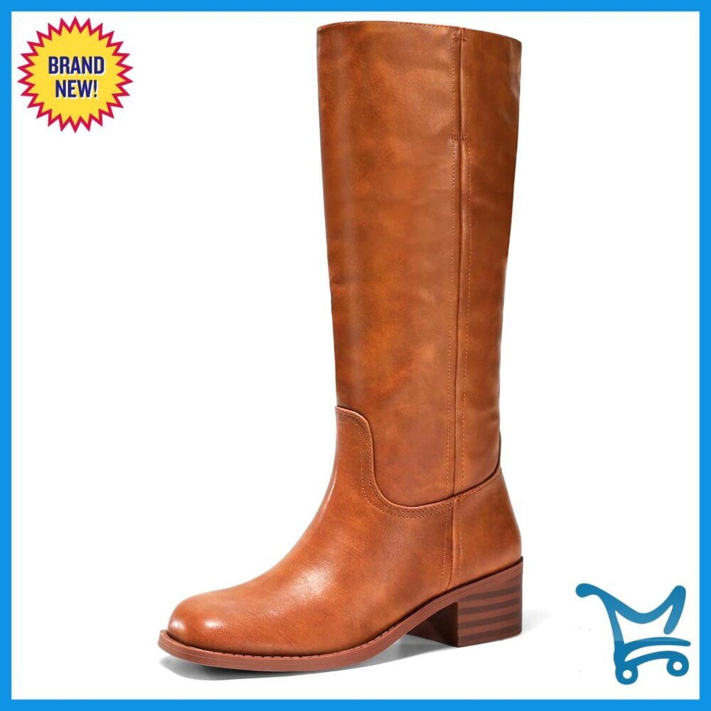 Women's Knee High Boots Square Toe Chunky Block Heel Comfortable Low Heel